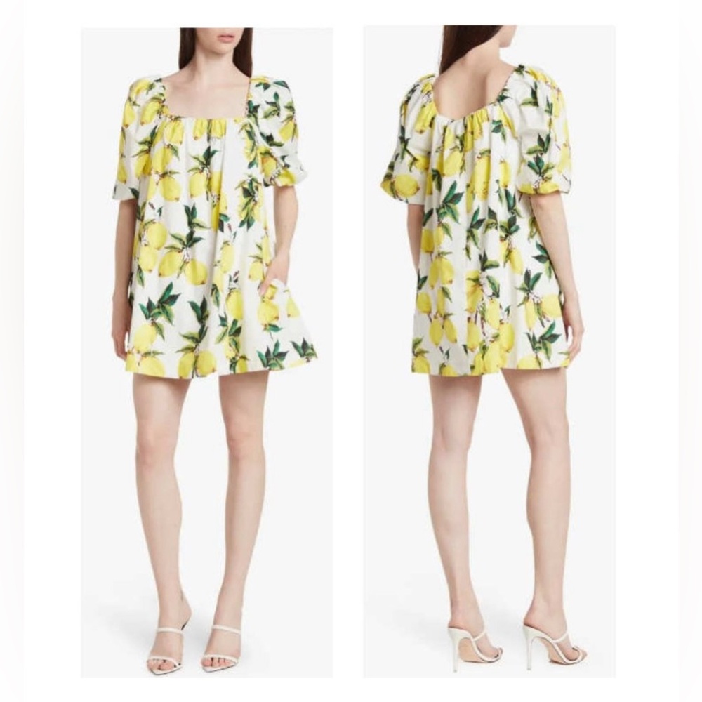 NWT Melody’s New Lemon Square Neck Puffy Sleeves Side Pocket Mini Dress